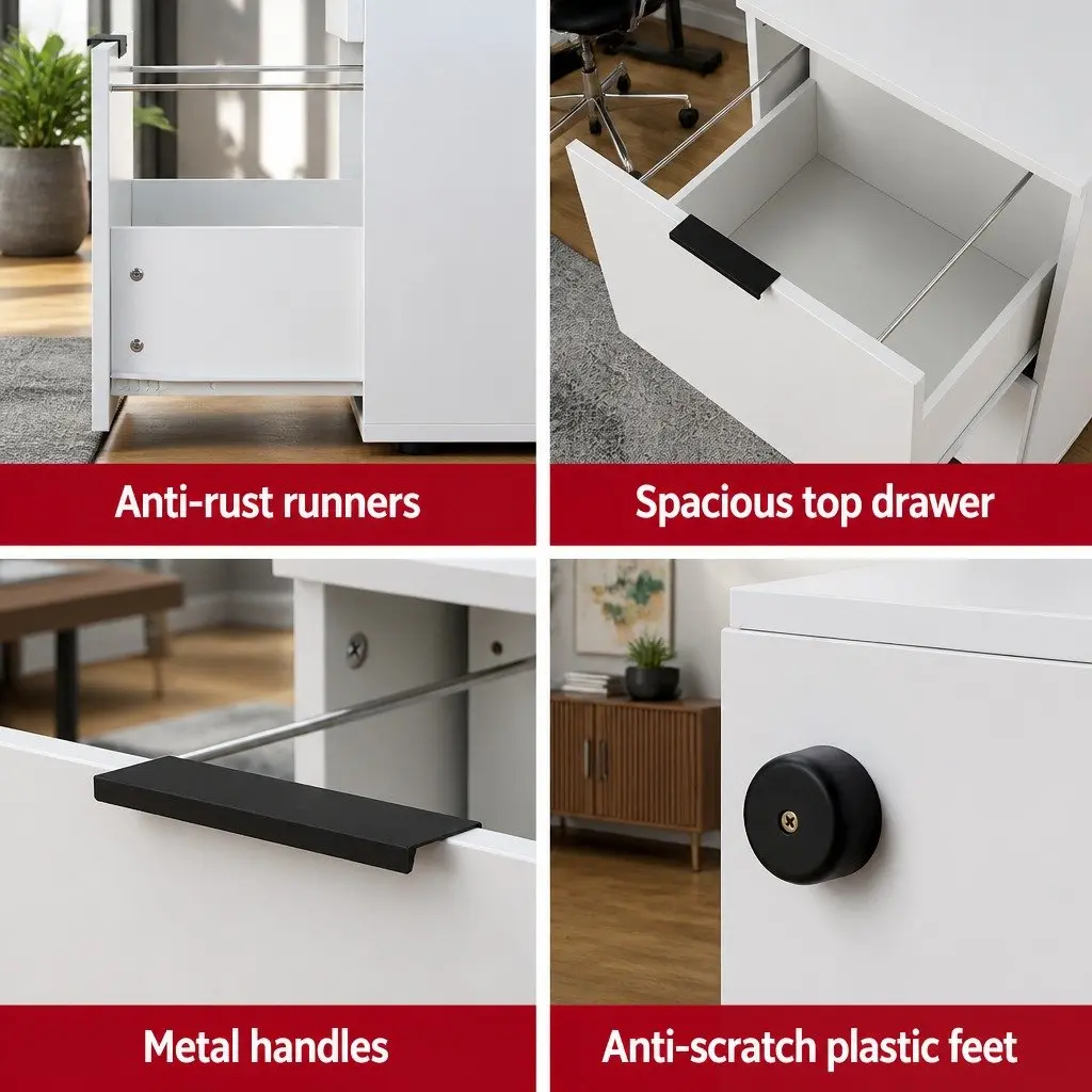 2 Drawer Filing Cabinet White Document Storage Office Organiser 47x41x72cm