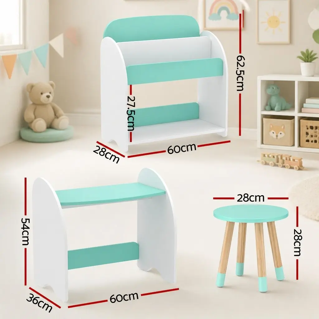 Kids Bookshelf 2-in-1 Table Chair Set Storage Organiser Children Reading Desk