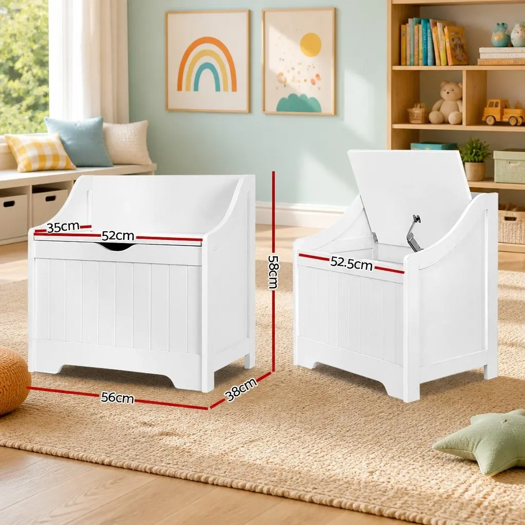 Kids Storage Box Chest Bench Toy Organiser White 56cm x 38cm x 58cm for Bedroom Living Room Playroom