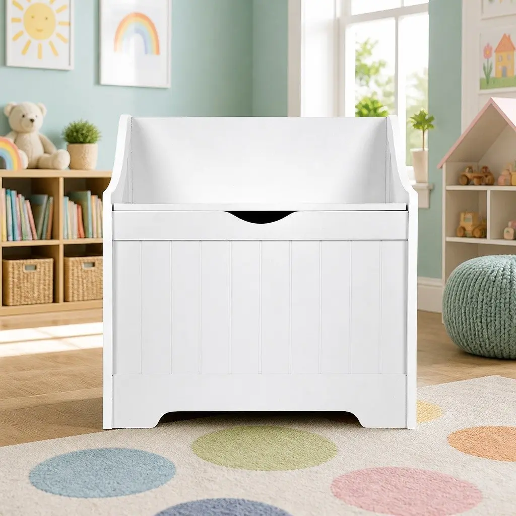 Kids Storage Box Chest Bench Toy Organiser White 56cm x 38cm x 58cm for Bedroom Living Room Playroom