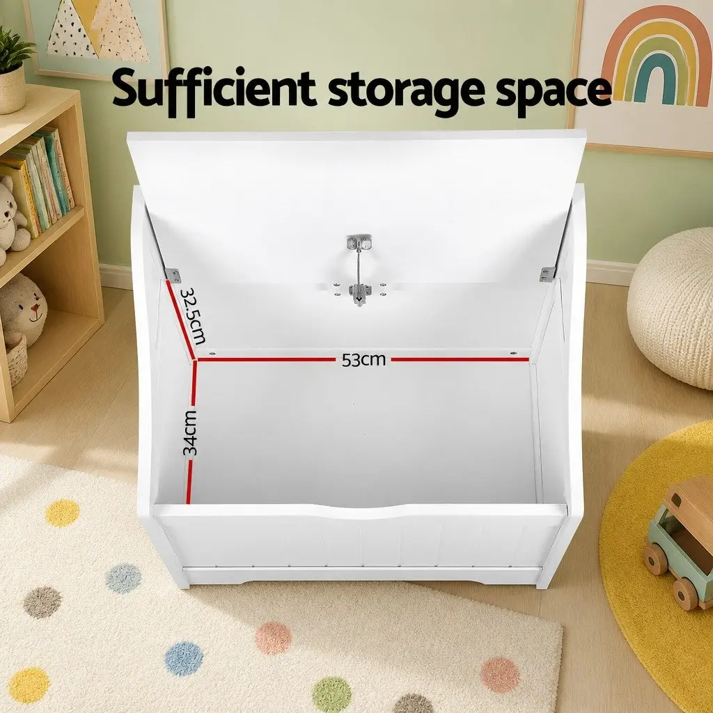 Kids Storage Box Chest Bench Toy Organiser White 56cm x 38cm x 58cm for Bedroom Living Room Playroom