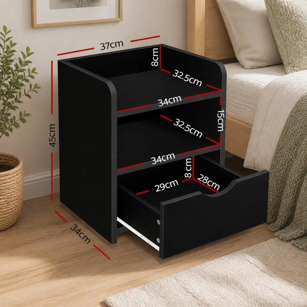 Black Bedside Table with One Drawer
