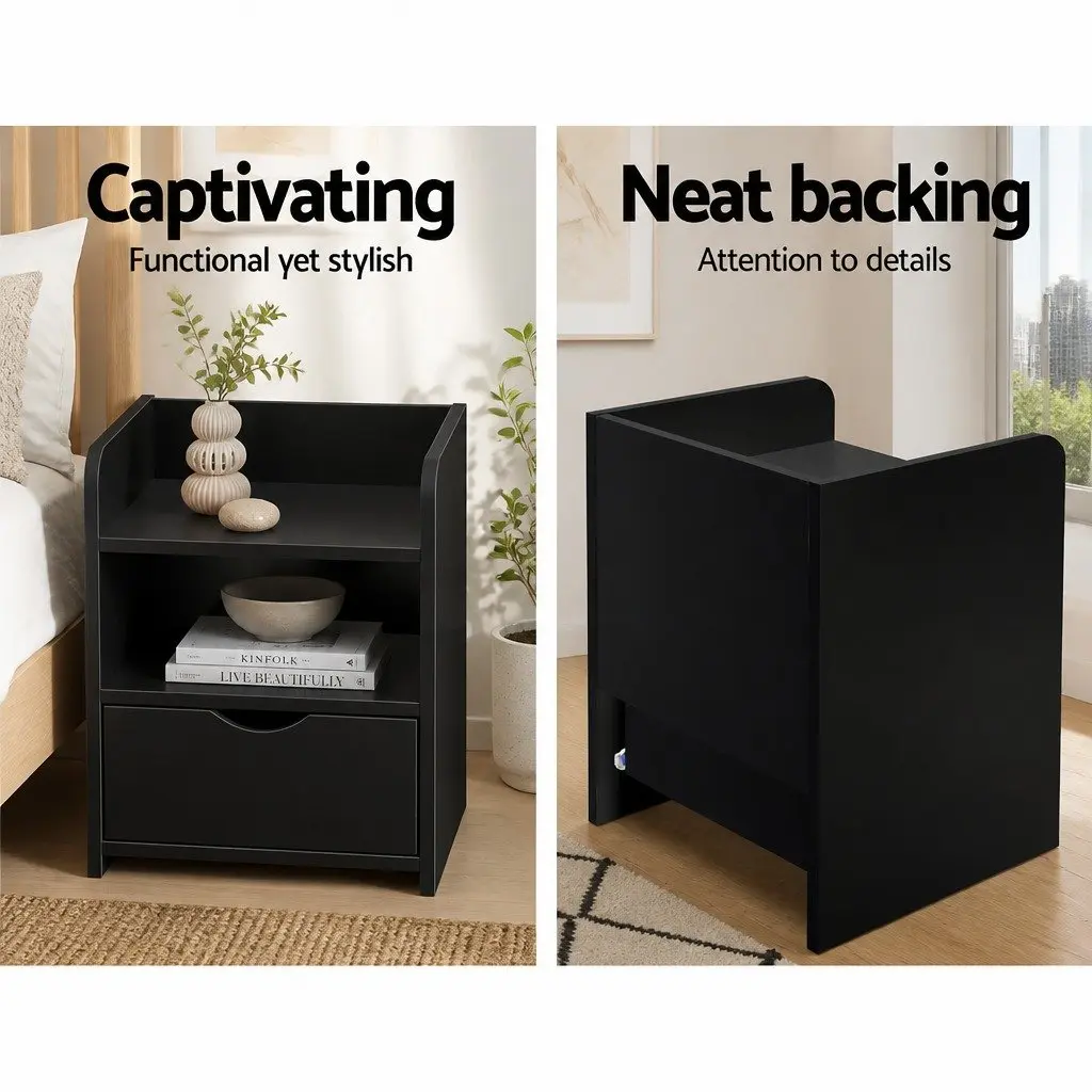 Black Bedside Table with One Drawer
