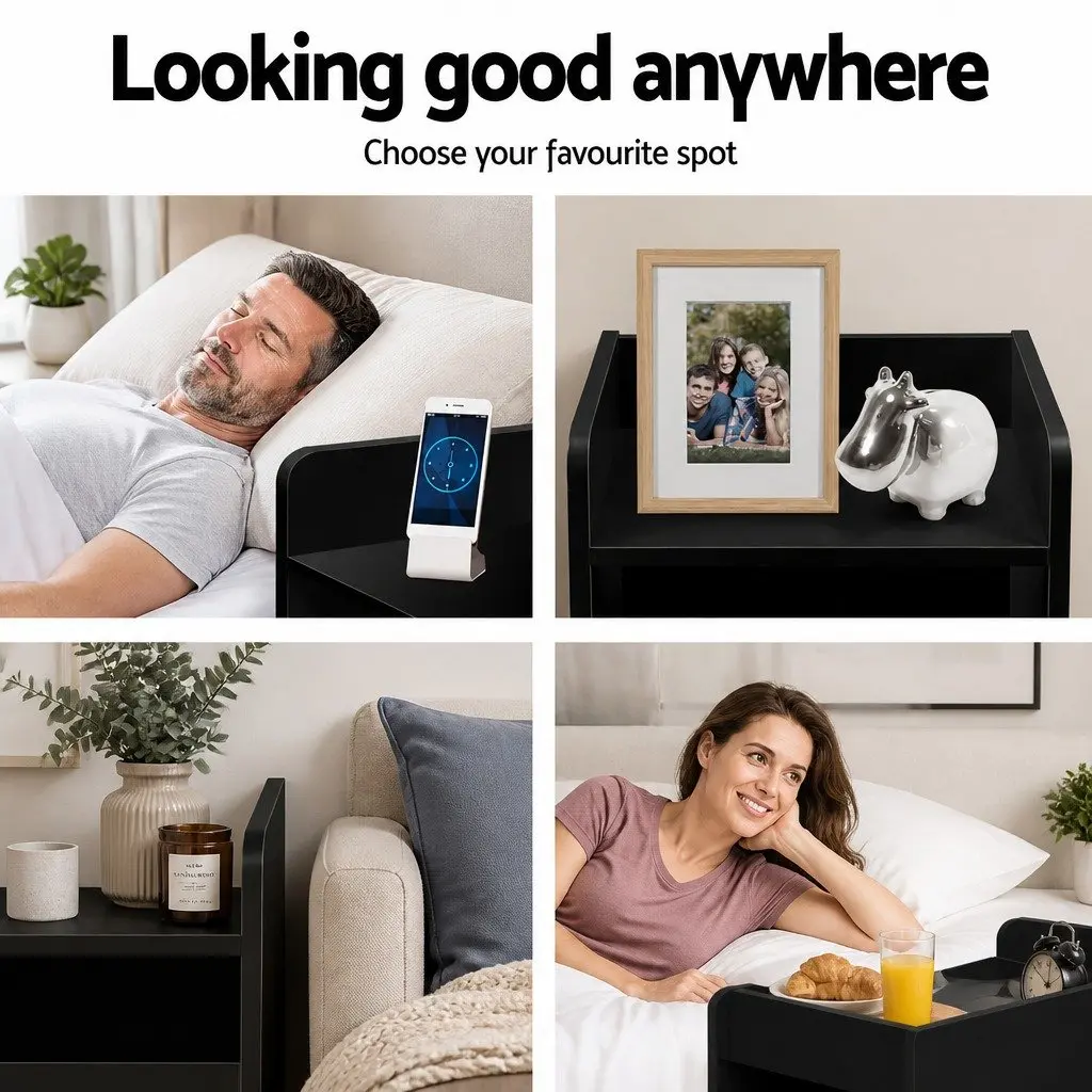 Black Bedside Table with One Drawer