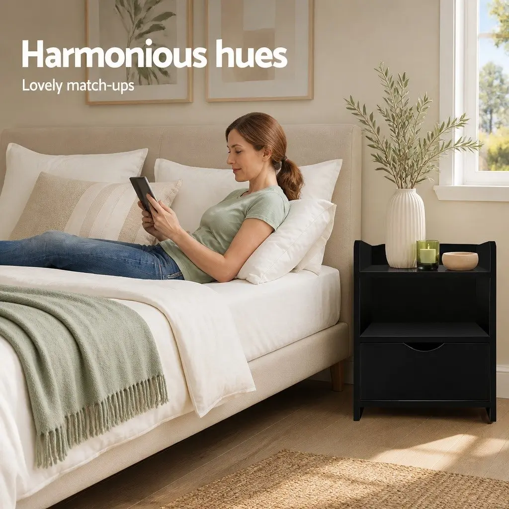 Black Bedside Table with One Drawer
