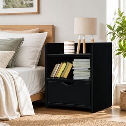 Black Nightstand Specifications: Drawer and Shelves