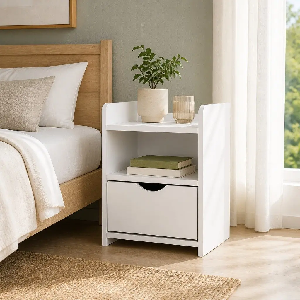 White Bedside Table with Drawer