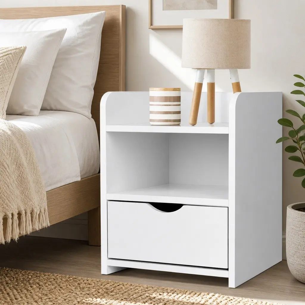 White Bedside Table with Drawer