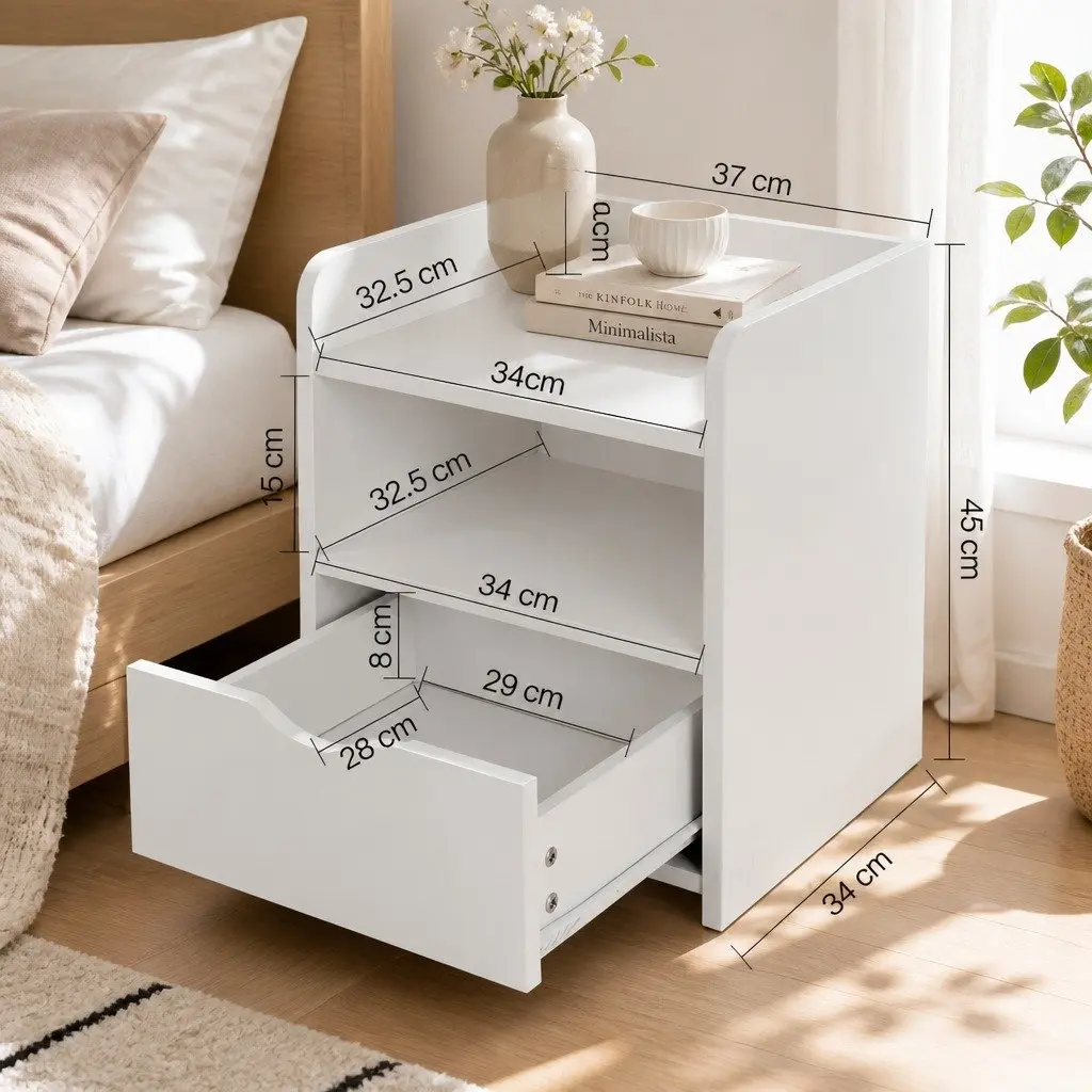White Bedside Table with Drawer
