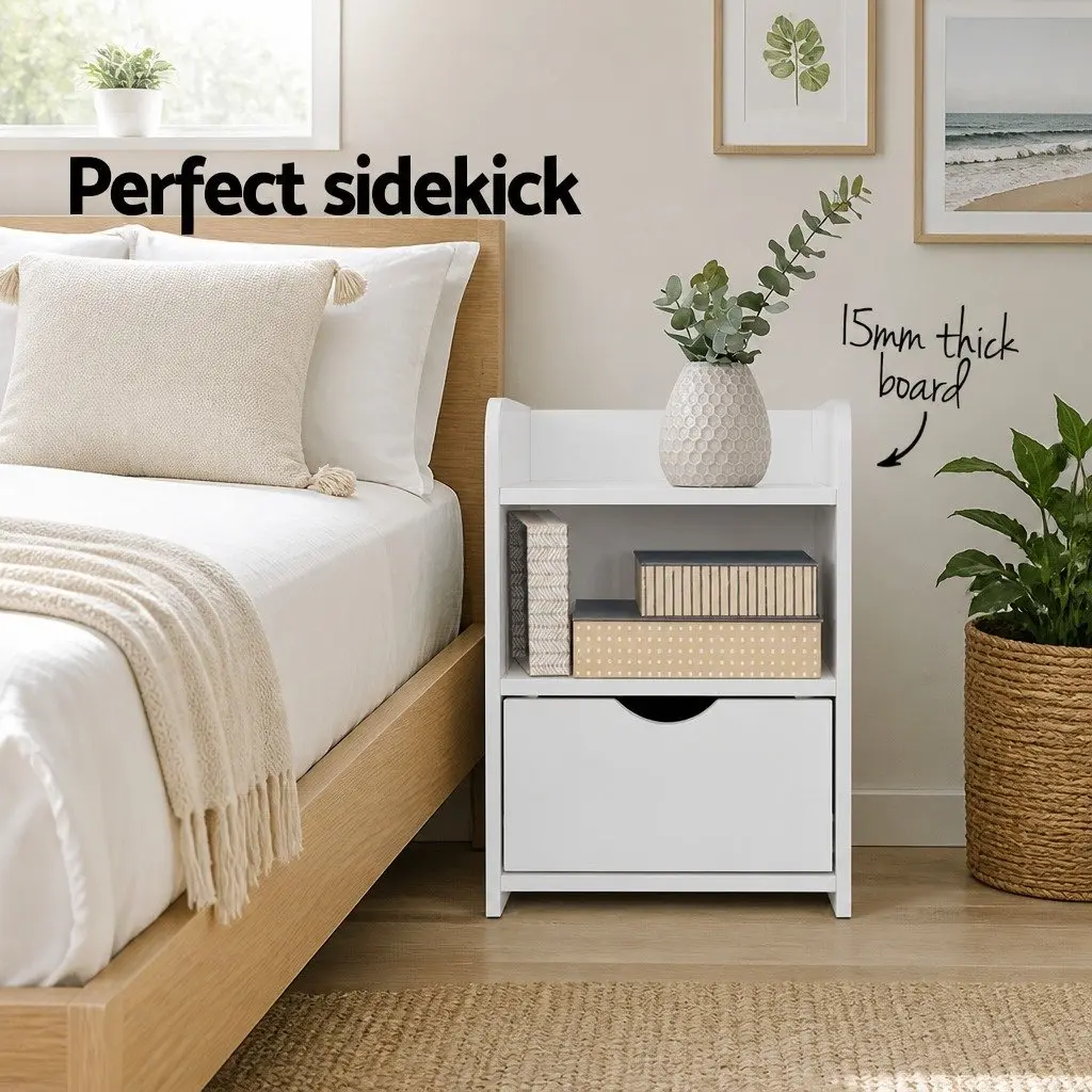 White Bedside Table with Drawer