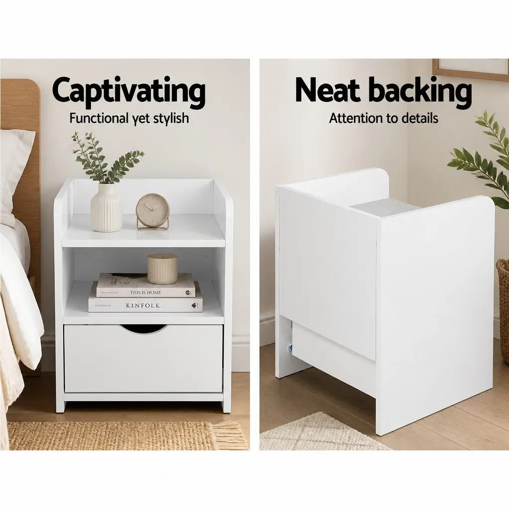 White Bedside Table with Drawer