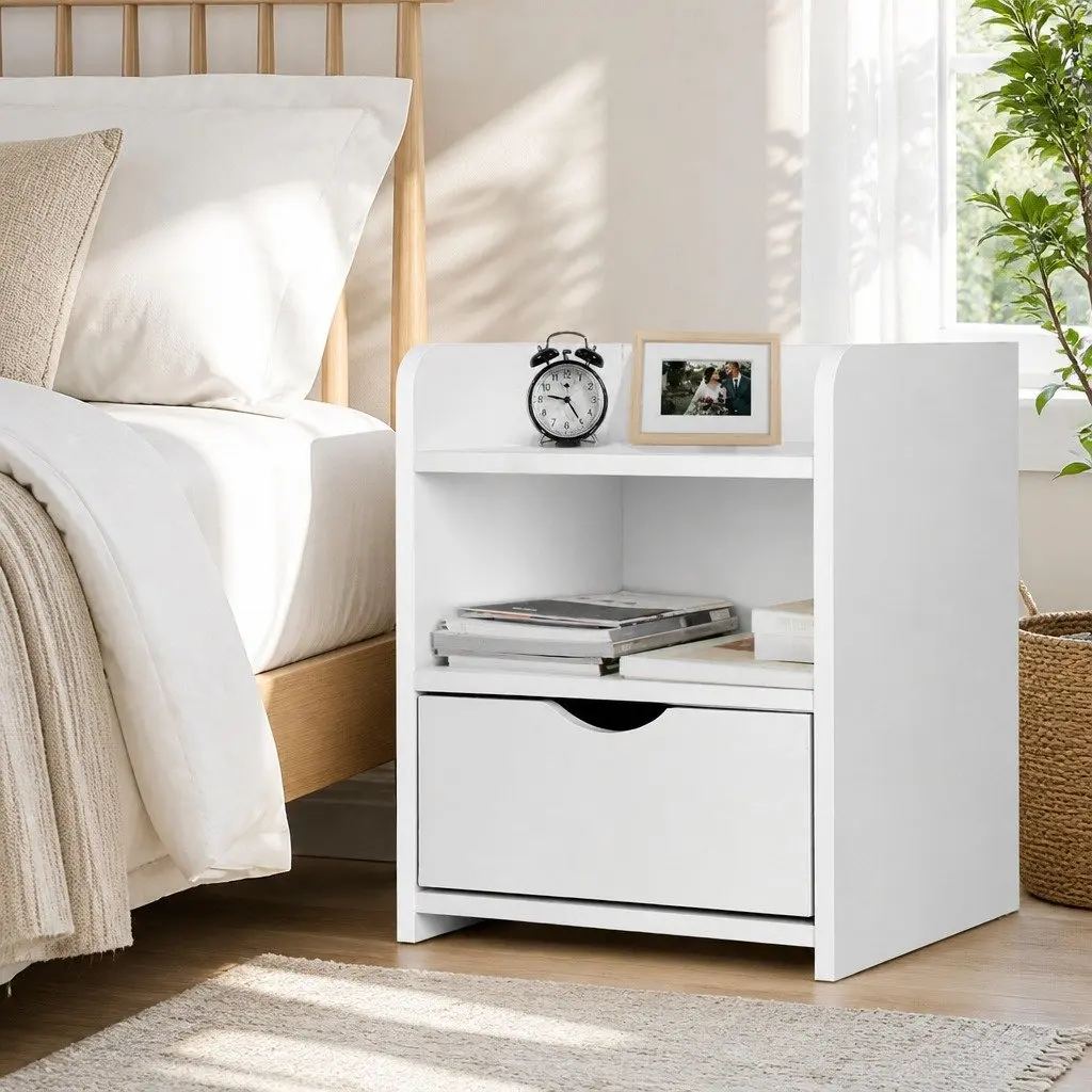 White Bedside Table with Drawer