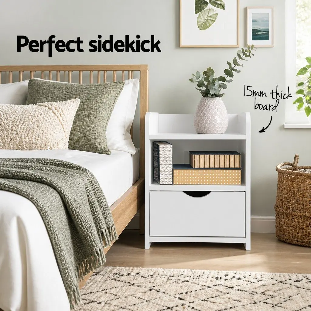 Bedside Table White Bedroom 37 x 34 x 45cm with 1 Drawer and Shelf