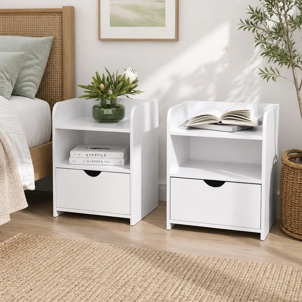 Bedside Table White Bedroom 37 x 34 x 45cm with 1 Drawer and Shelf