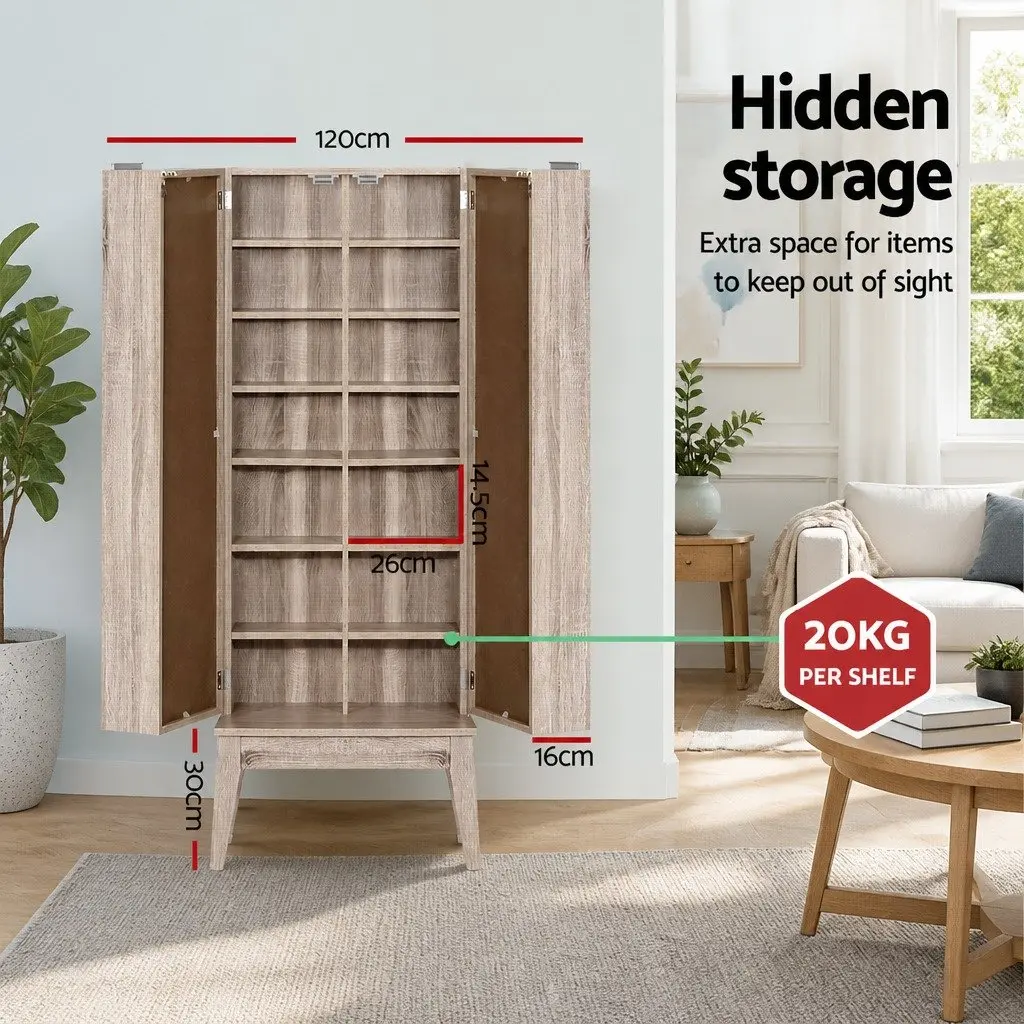 Oak Bookshelf Media Storage Rack Living Room 14 Shelves Adjustable Display Cabinet