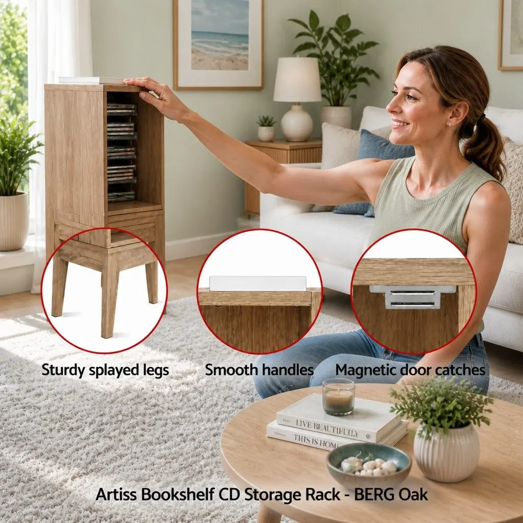 Oak Bookshelf Media Storage Rack Living Room 14 Shelves Adjustable Display Cabinet