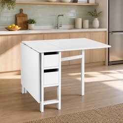 Dining Table Rectangular Extendable Gateleg White Folding Seats 4-6 Guests