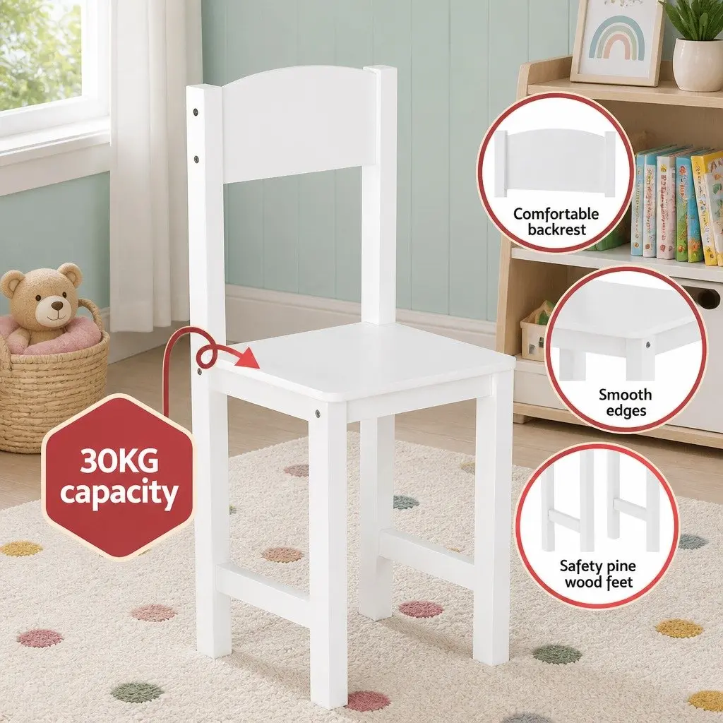 Kids Table and Chair Set Children Study Desk Storage Cabinet White Furniture