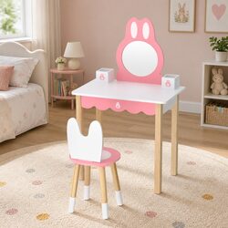Kids Vanity Table with Bunny Ears - Pink MDF and Pinewood