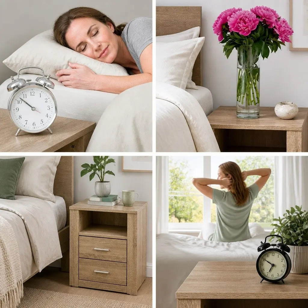 Bedside Table 2 Drawers with Shelf Oak Nightstand Storage Bedroom Furniture
