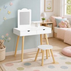 Children's Vanity Set: Dressing Table, Chair & Mirror