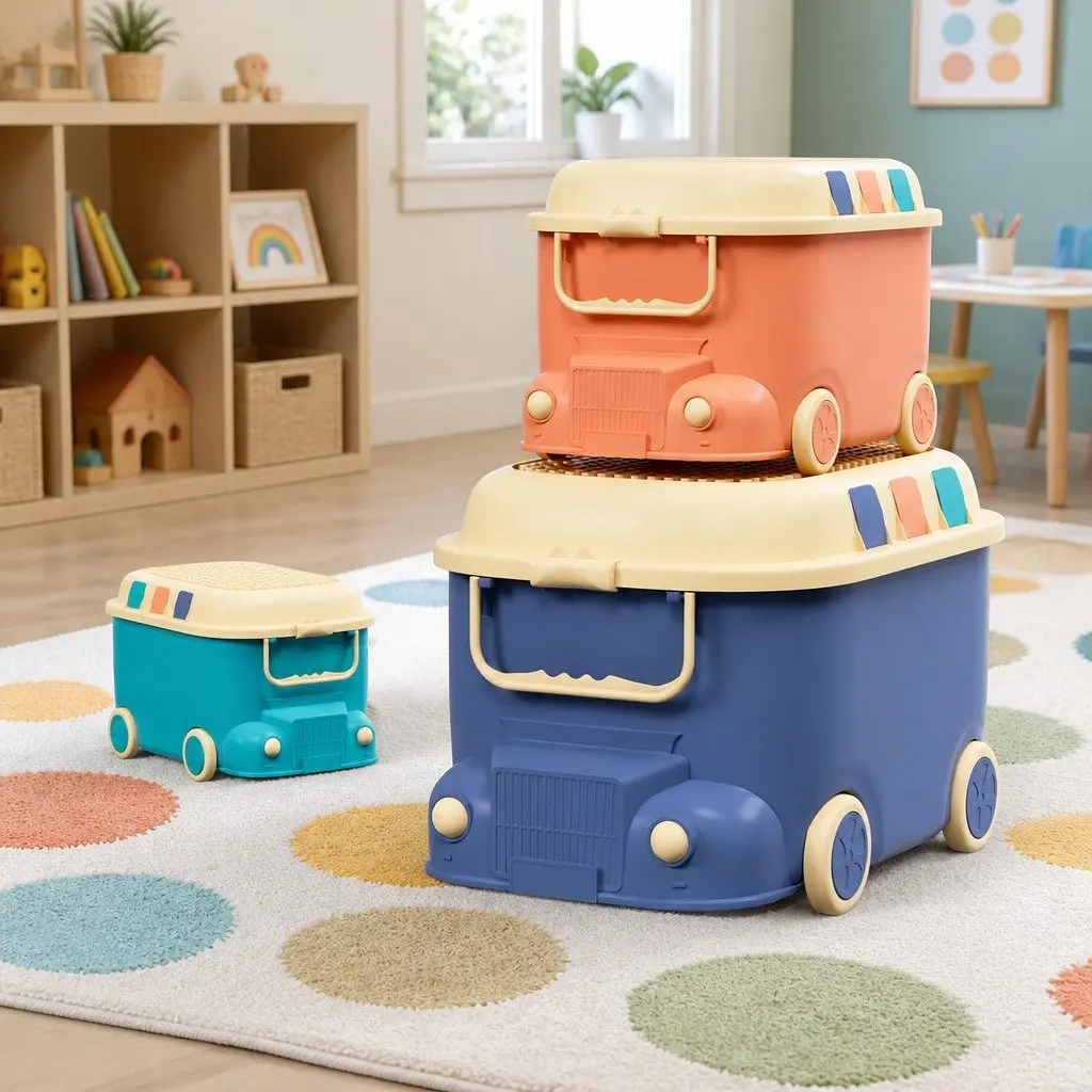 3PCS Toy Storage Box Car Shape Kids Organiser Container Snack Box Blue Orange
