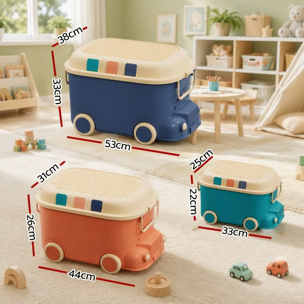 3PCS Toy Storage Box Car Shape Kids Organiser Container Snack Box Blue Orange