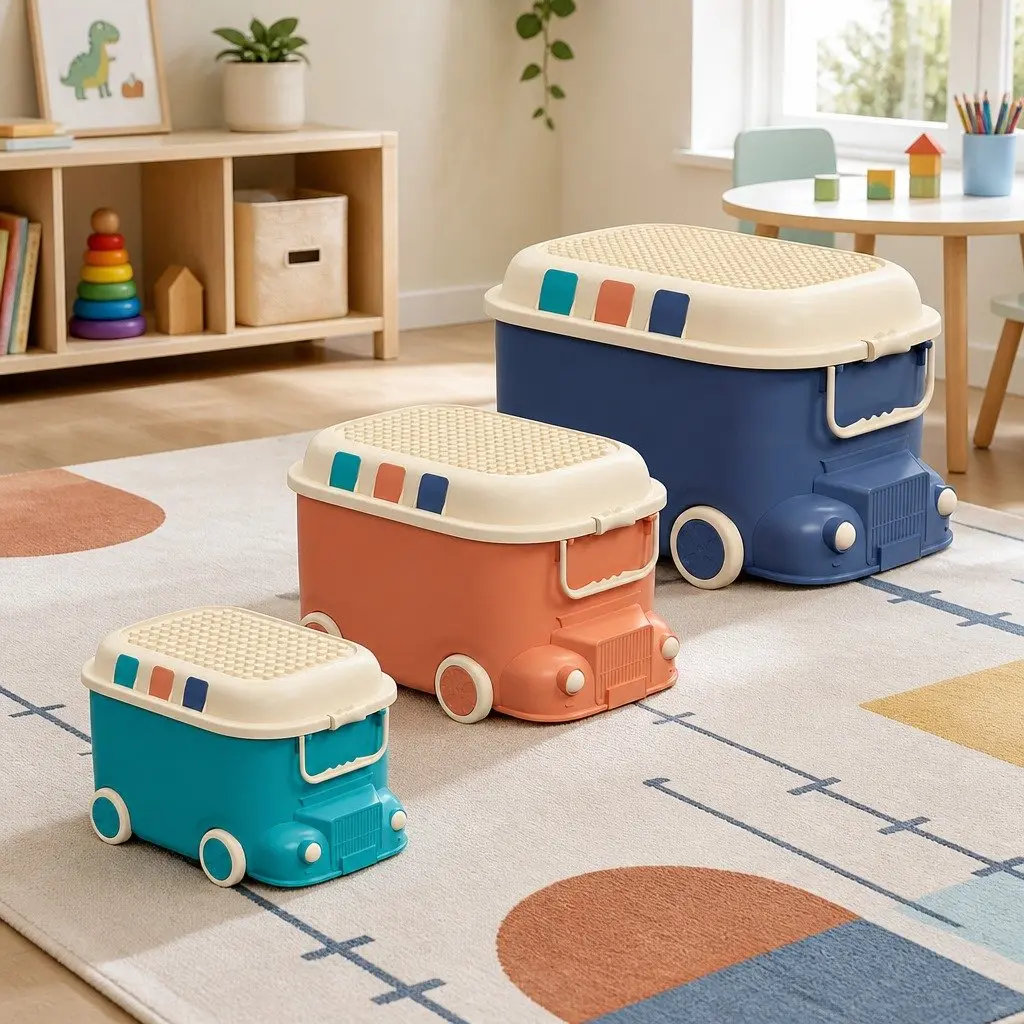3PCS Toy Storage Box Car Shape Kids Organiser Container Snack Box Blue Orange