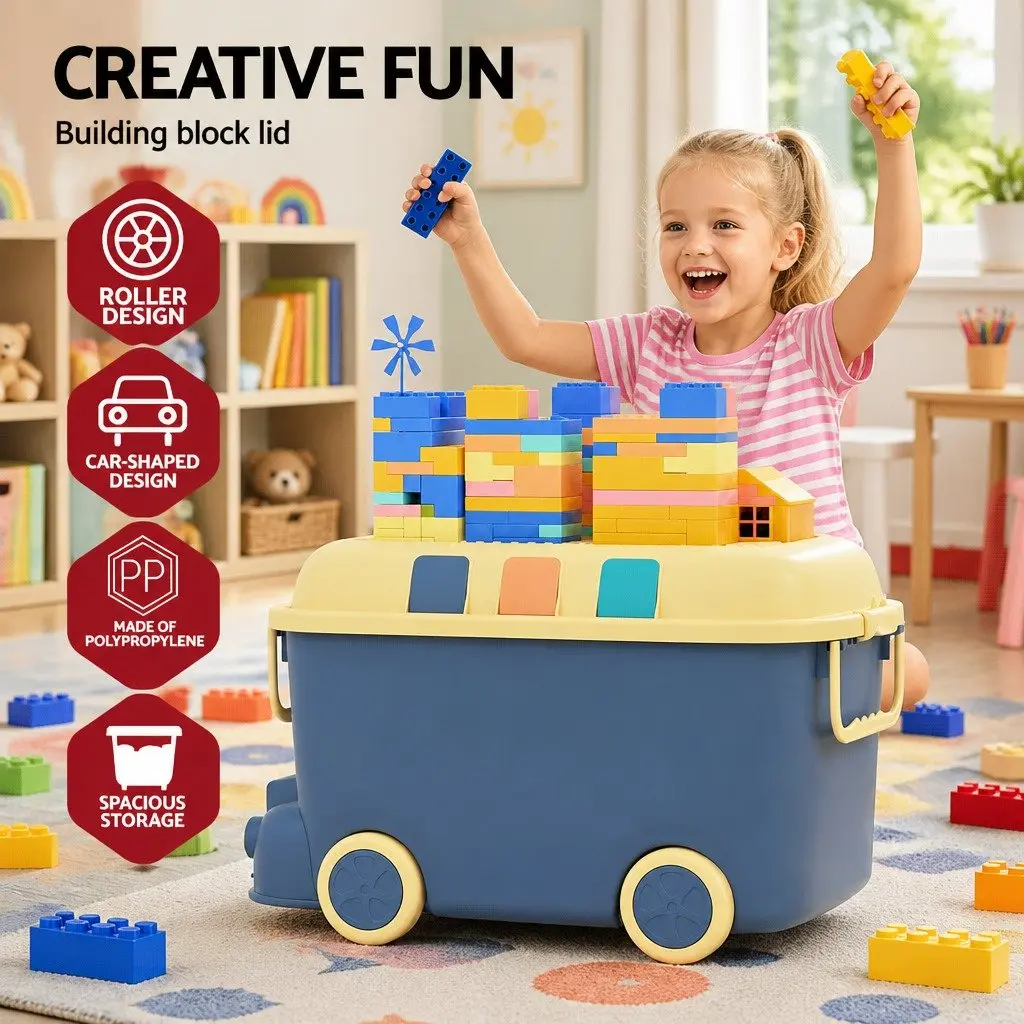 3PCS Toy Storage Box Car Shape Kids Organiser Container Snack Box Blue Orange