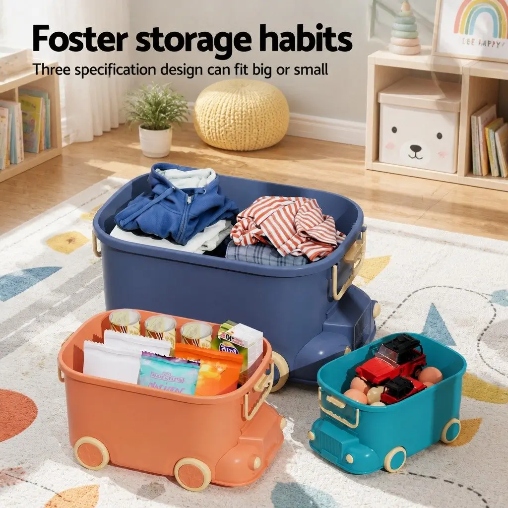 3PCS Toy Storage Box Car Shape Kids Organiser Container Snack Box Blue Orange