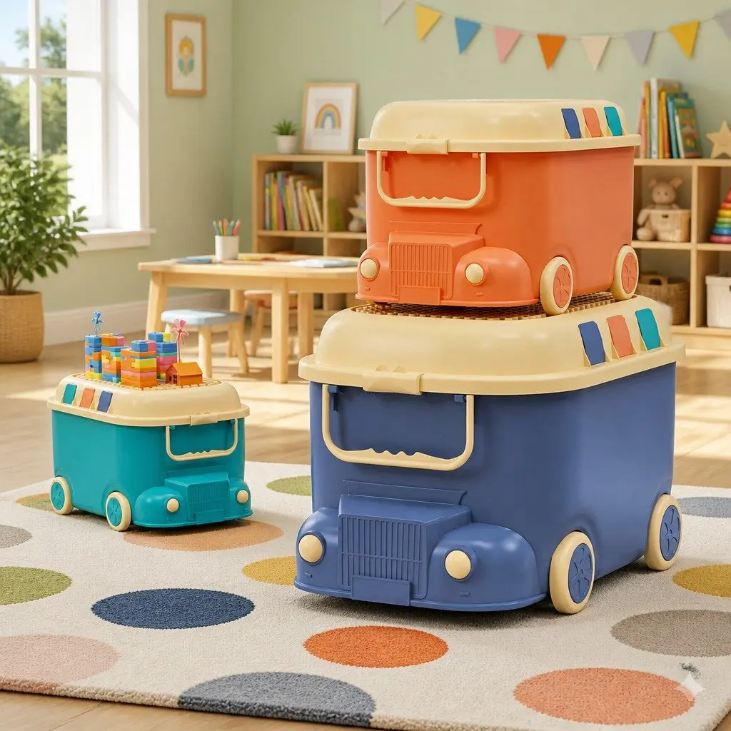 3PCS Toy Storage Box Car Shape Kids Organiser Container Snack Box Blue Orange