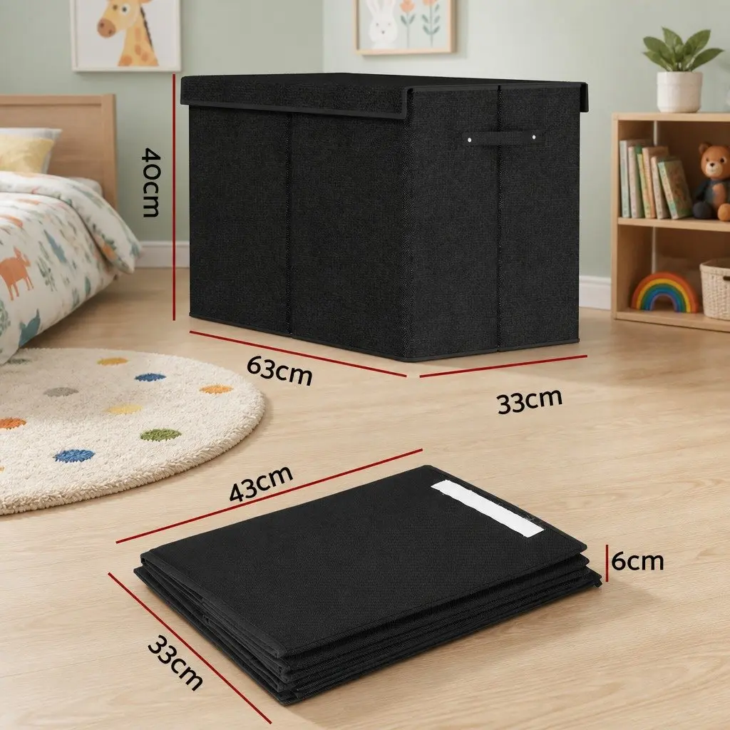 Toy Storage Box Chest for Kids Room Black Collapsible Organiser 63 x 33 x 40 cm