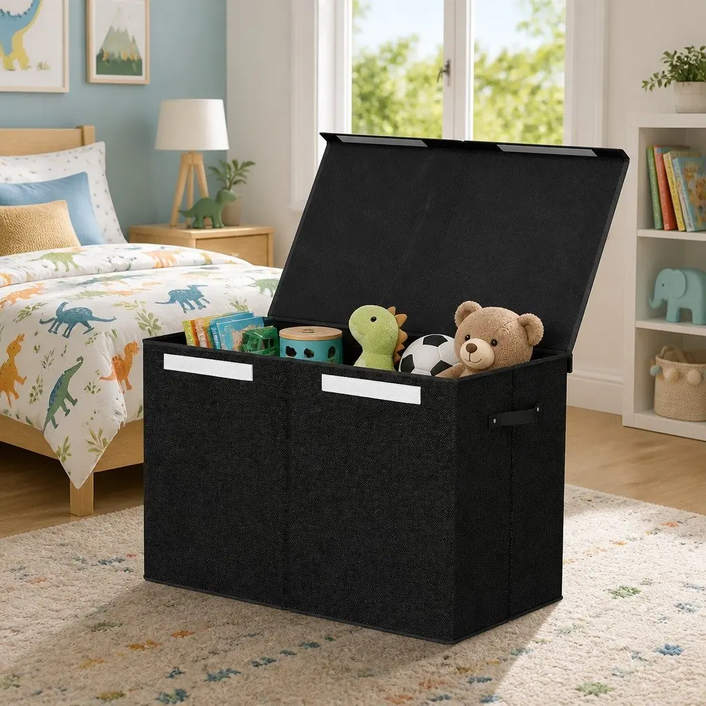 Toy Storage Box Chest for Kids Room Black Collapsible Organiser 63 x 33 x 40 cm