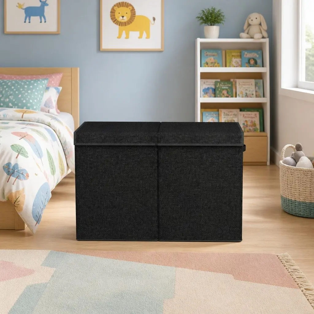 Toy Storage Box Chest for Kids Room Black Collapsible Organiser 63 x 33 x 40 cm
