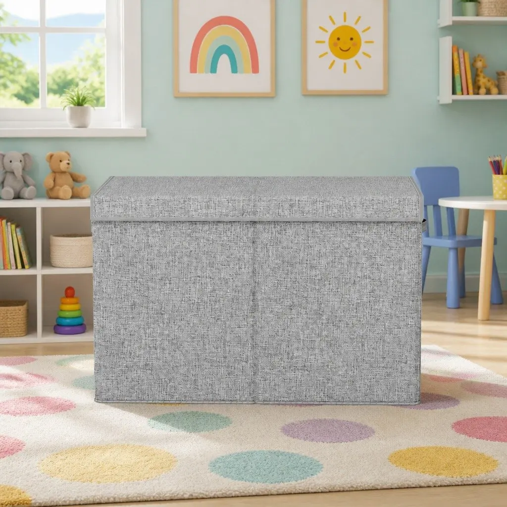 Toy Box Chest Storage Organizer Flip-Top Lid Foldable Bins Grey Collapsible