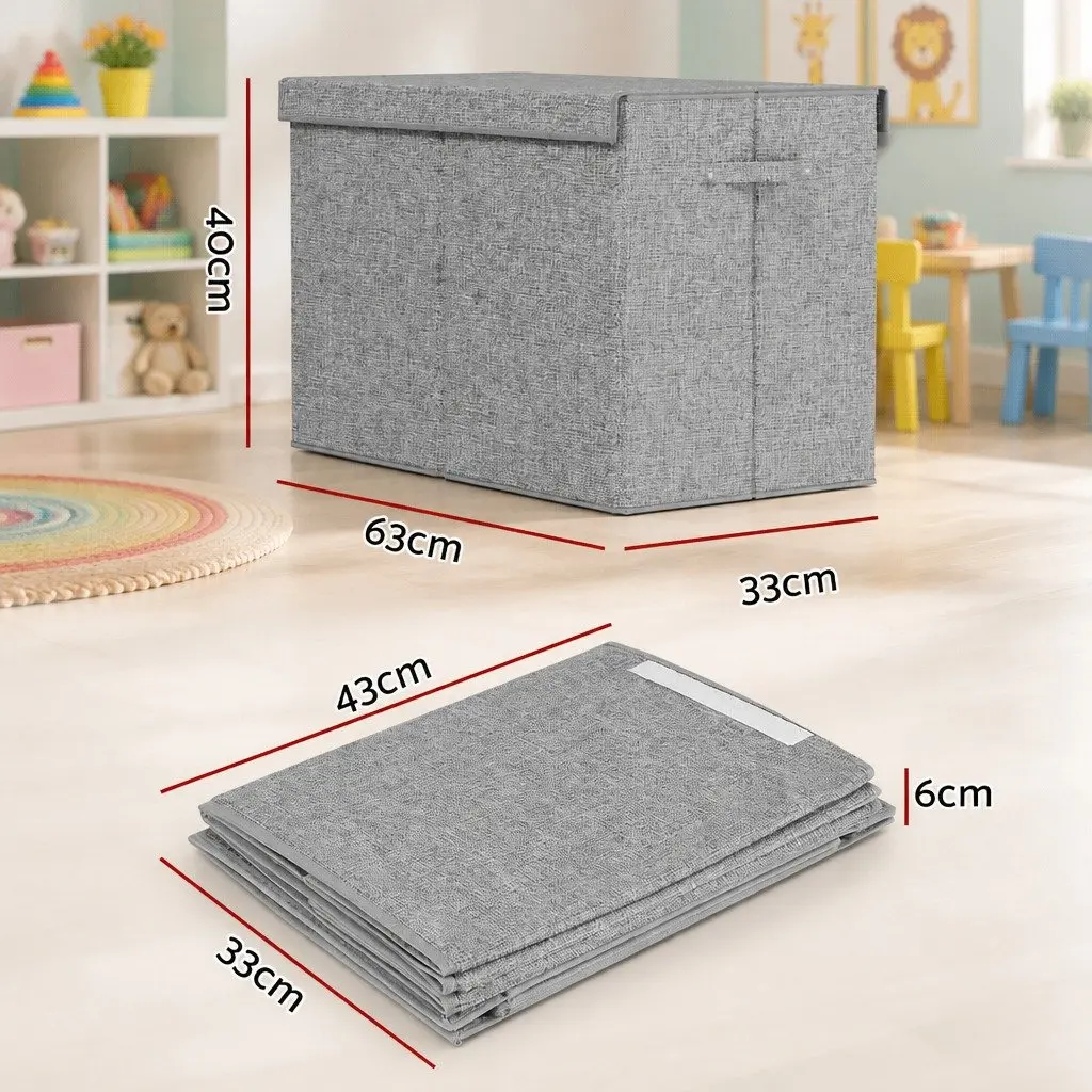Toy Box Chest Storage Organizer Flip-Top Lid Foldable Bins Grey Collapsible
