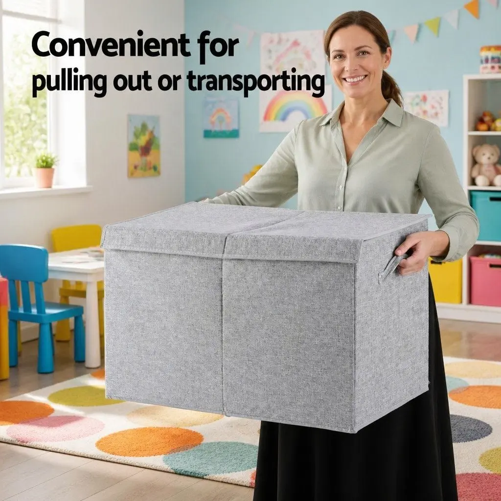 Toy Box Chest Storage Organizer Flip-Top Lid Foldable Bins Grey Collapsible