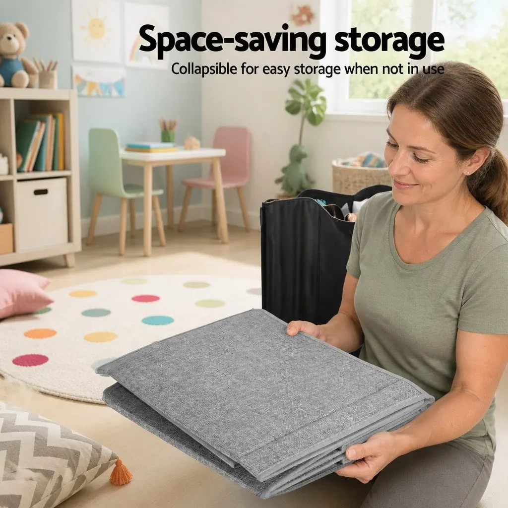Toy Box Chest Storage Organizer Flip-Top Lid Foldable Bins Grey Collapsible