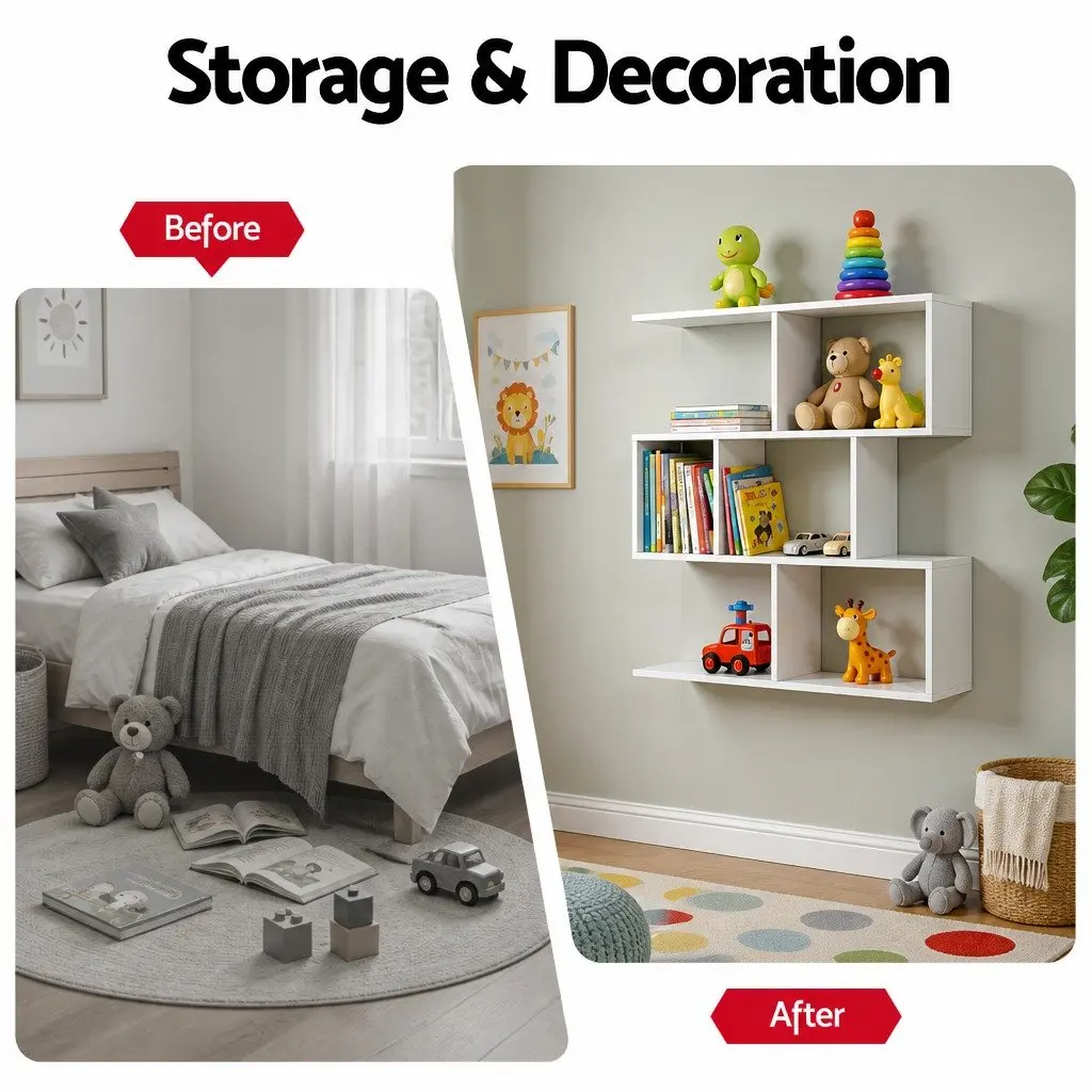 Floating Wall Shelf 3-Tier Storage Organiser for Living Room White Yellow