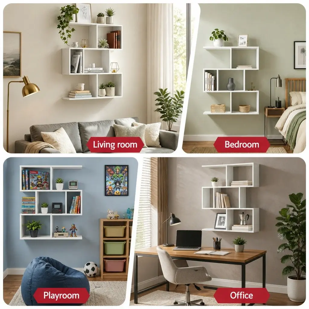 Floating Wall Shelf 3-Tier Storage Organiser for Living Room White Yellow