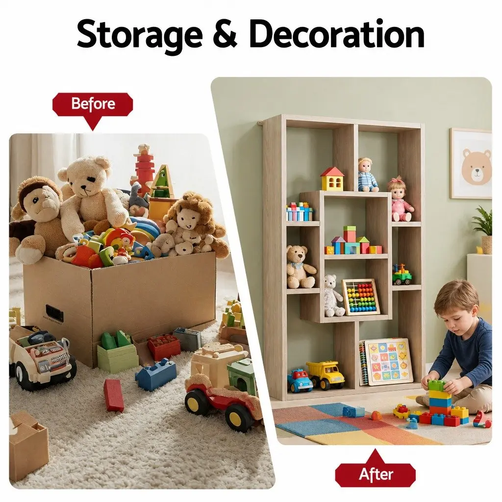 Floating Wall Shelf Display Unit 8 Compartment Bookcase Organiser Vertical