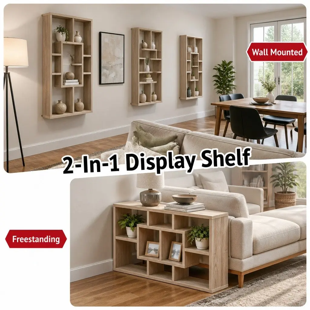 Floating Wall Shelf Display Unit 8 Compartment Bookcase Organiser Vertical