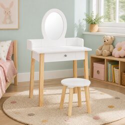 Children's Vanity Makeup Table Set with Mirror