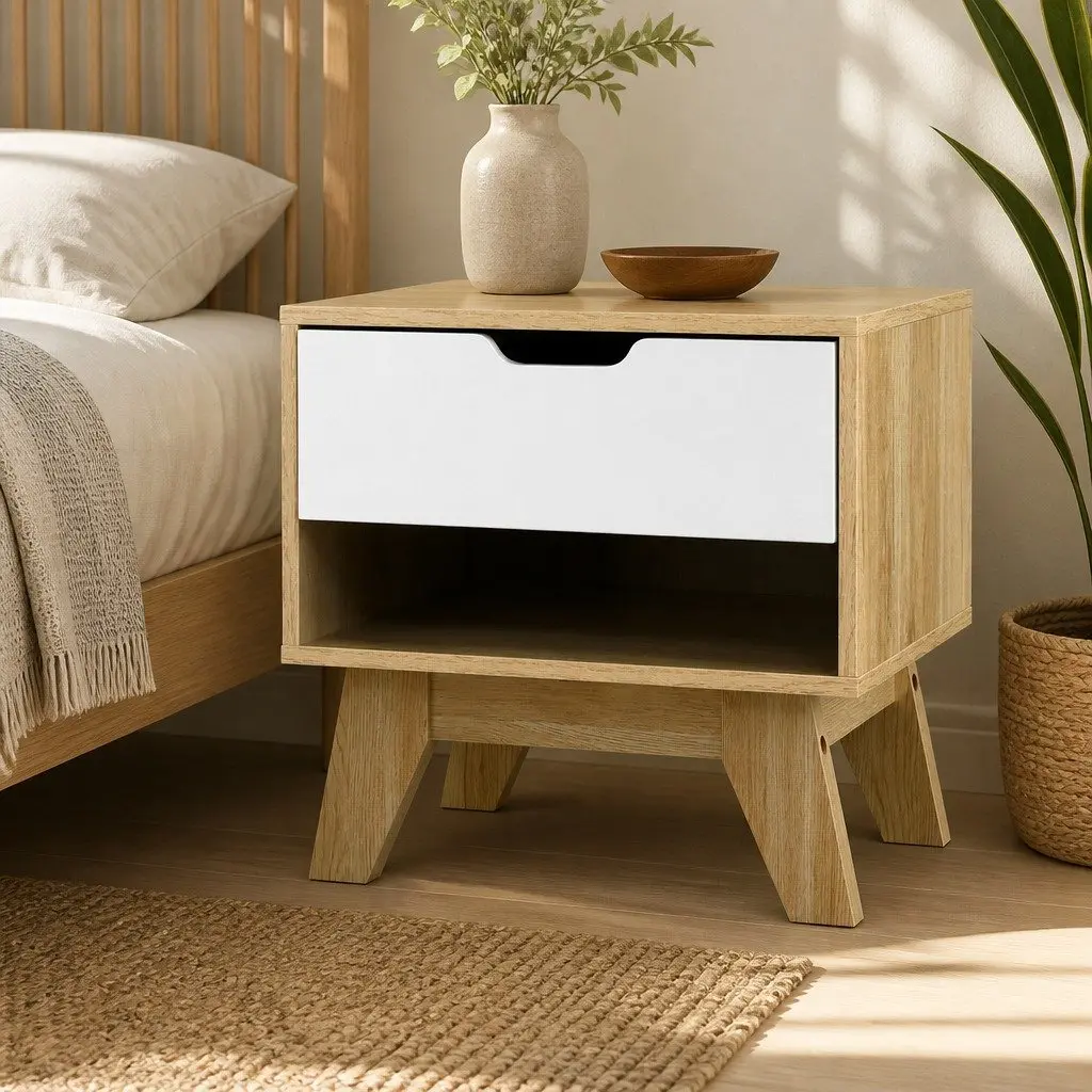 Two-Tone Bedside Table with 1 Drawer and Open Shelf