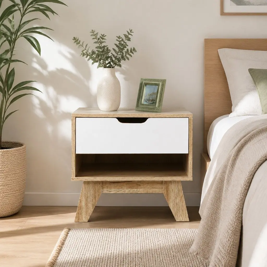 Two-Tone Bedside Table with 1 Drawer and Open Shelf