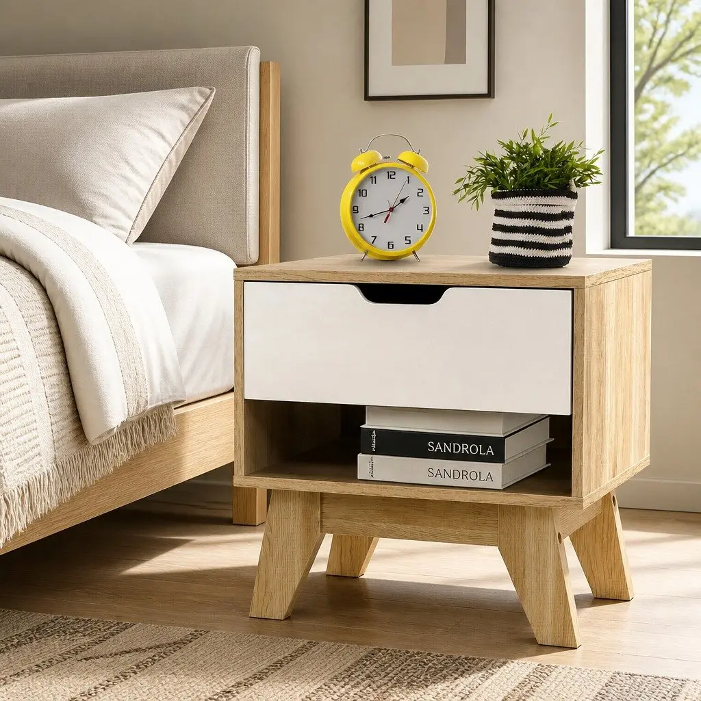Two-Tone Bedside Table with 1 Drawer and Open Shelf