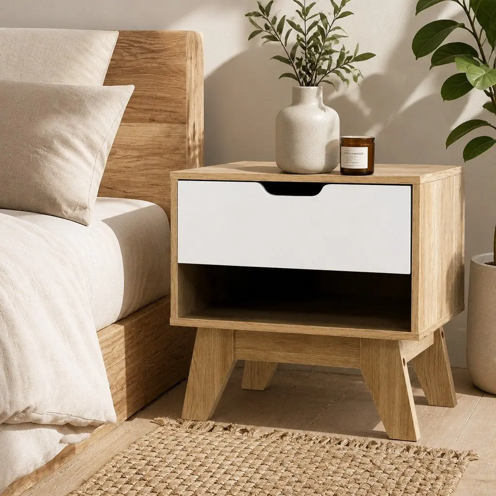 Two-Tone Bedside Table with 1 Drawer and Open Shelf
