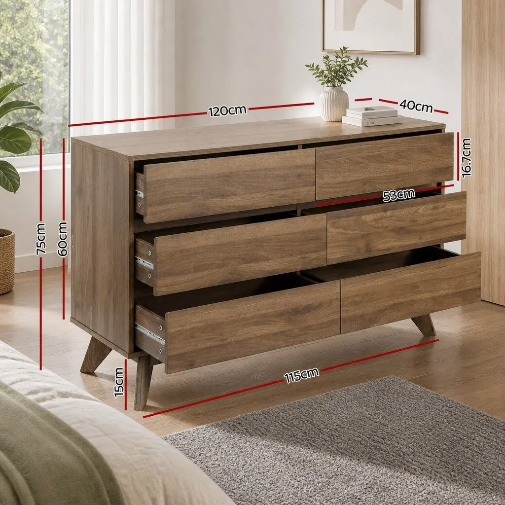 Walnut Six Drawer Chest for Storage