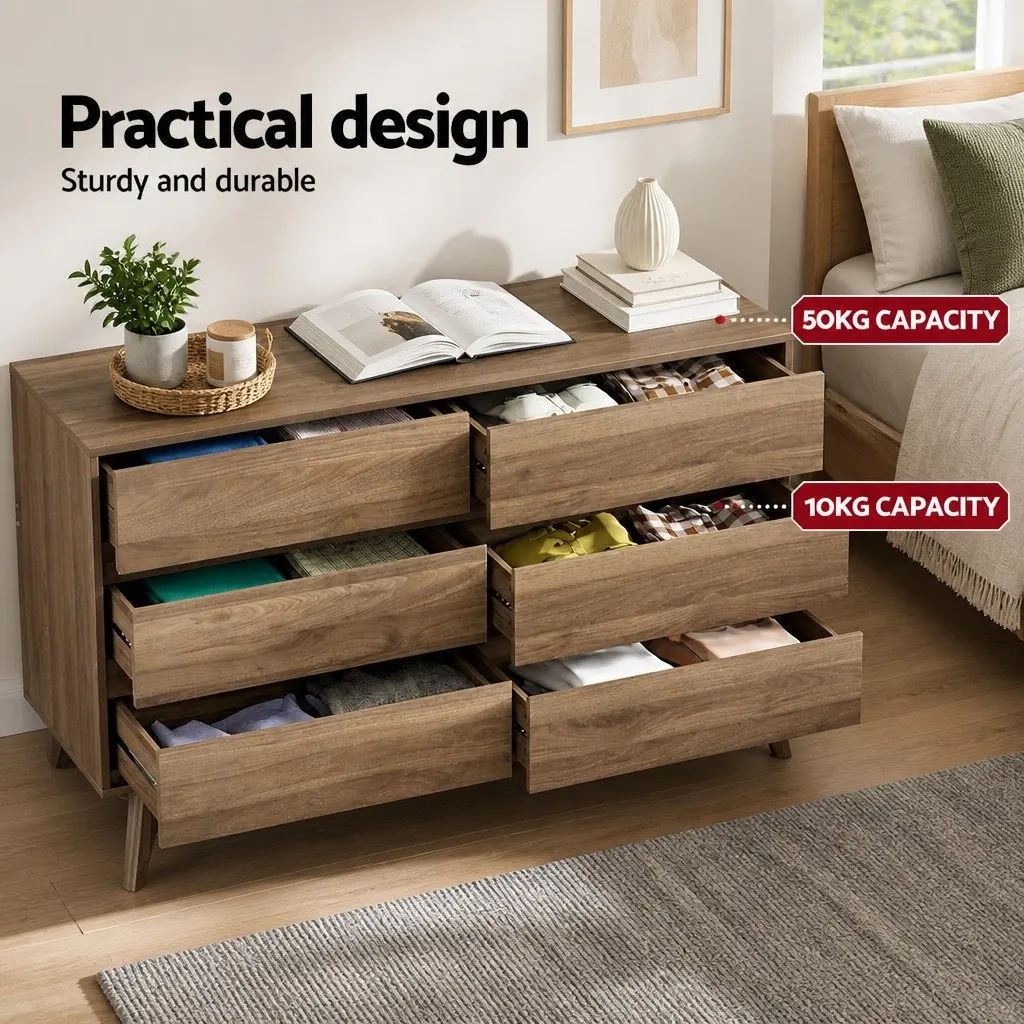 Walnut Six Drawer Chest for Storage