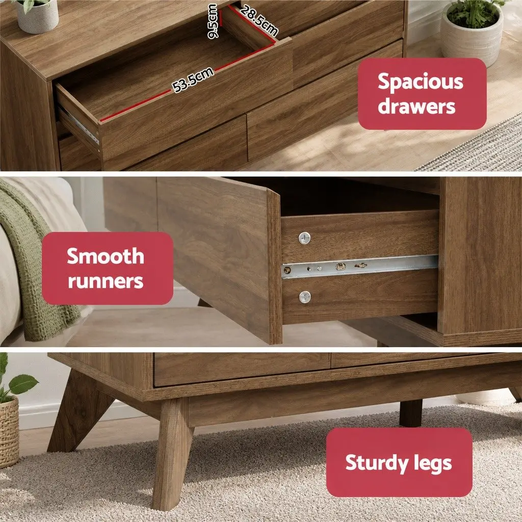 Walnut Six Drawer Chest for Storage